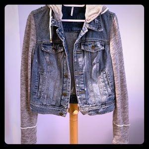 Free people jean jacket with hoodie